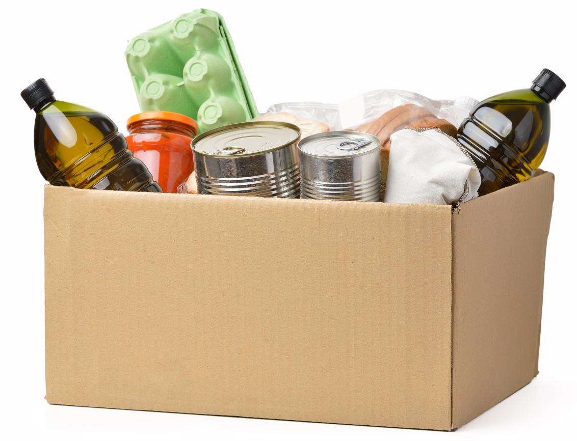 A box filled with donated groceries
