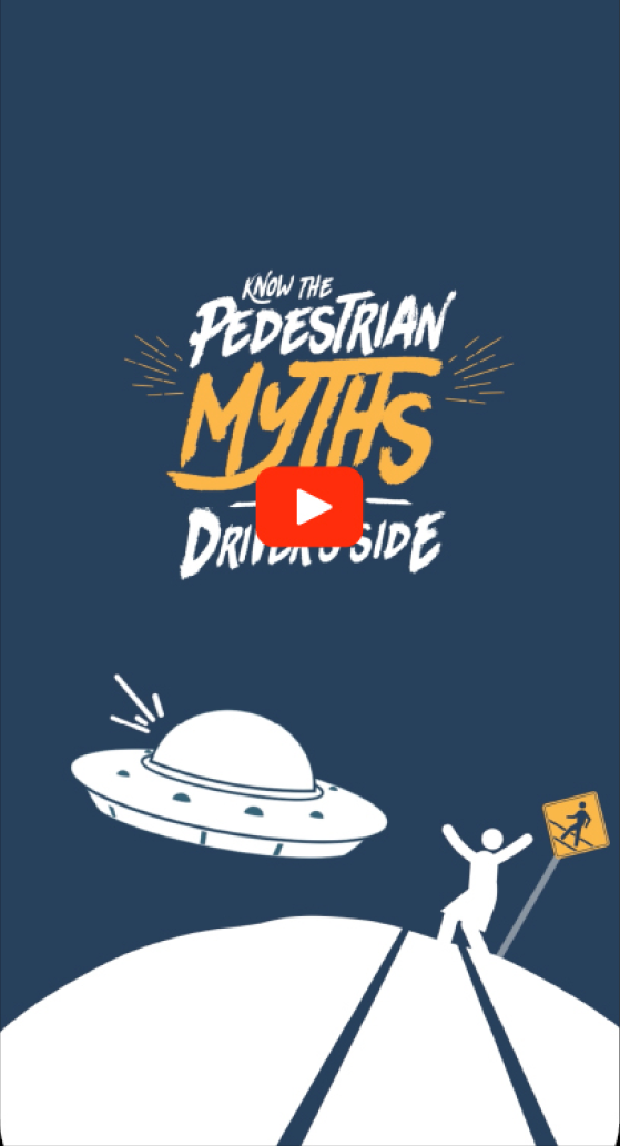 Pedestrian Myths Driver’s Side campaign poster inside a phone