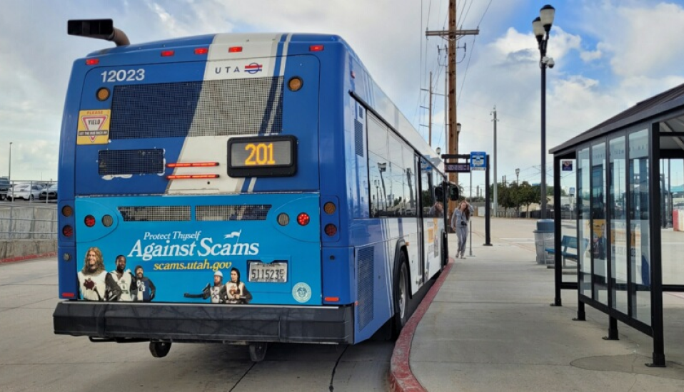 Knights of Scamalot campaign on the back of a Utah bus