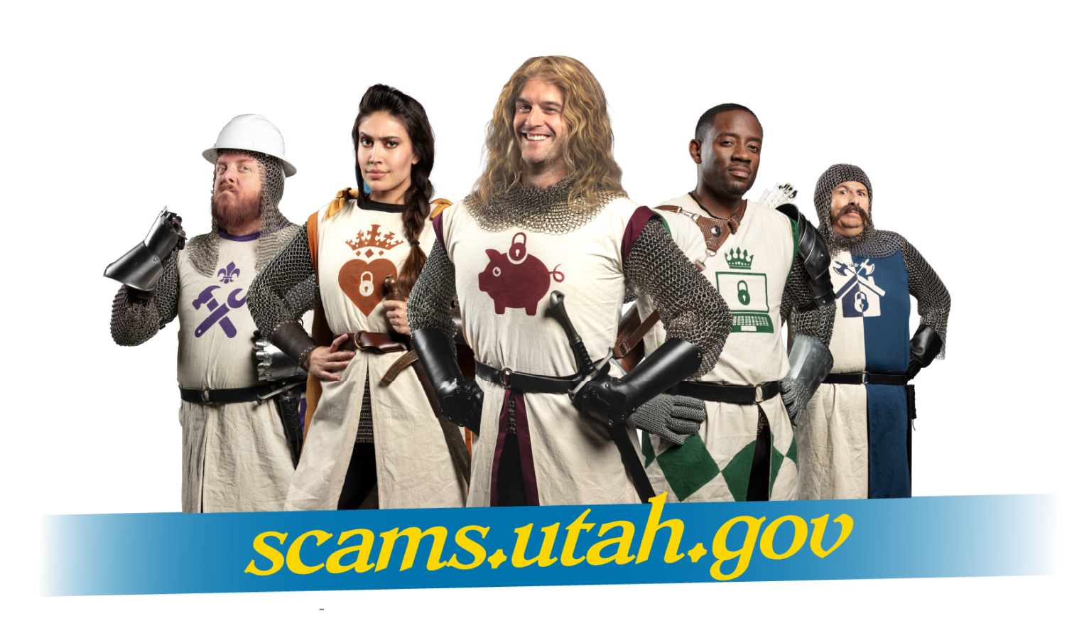 The Knights of Scamalot with scams.utah.gov campaign banner