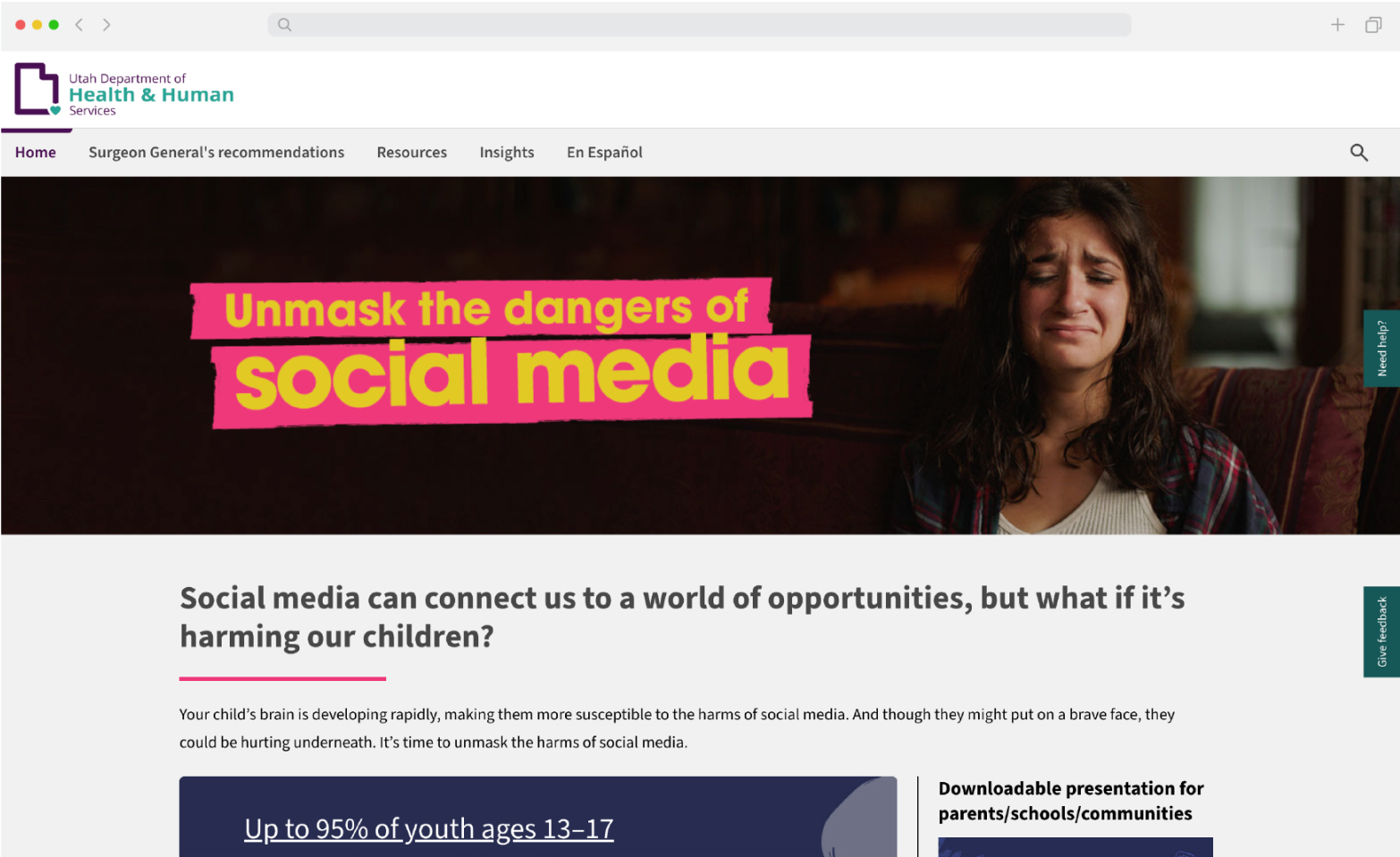 Utah Health and Human Services Social Harms website