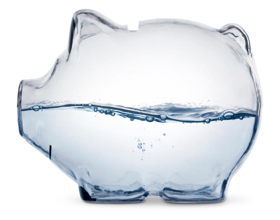 Glass piggy bank filled with water